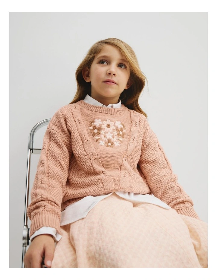 Organically Grown Cotton Embroidered Knit in Cinnamon
