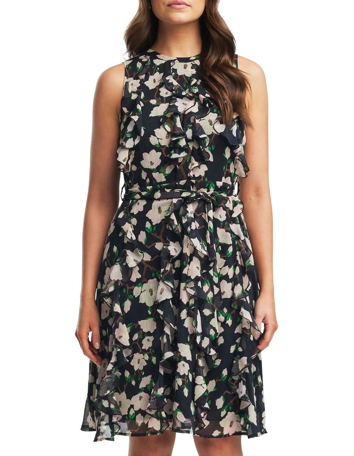 Magnolia Garden Dress in Coral Pink/Black