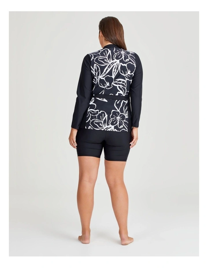 Mono Floral Zip Rashvest in Black