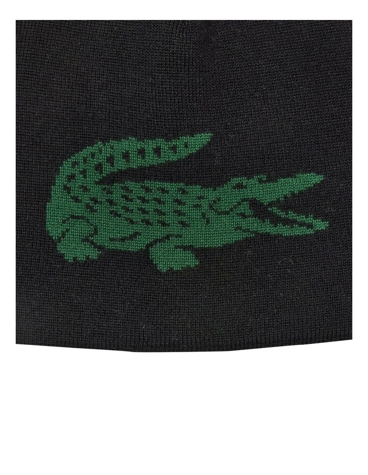 Contrast Crocodile Reversible Beanie in Black/Green