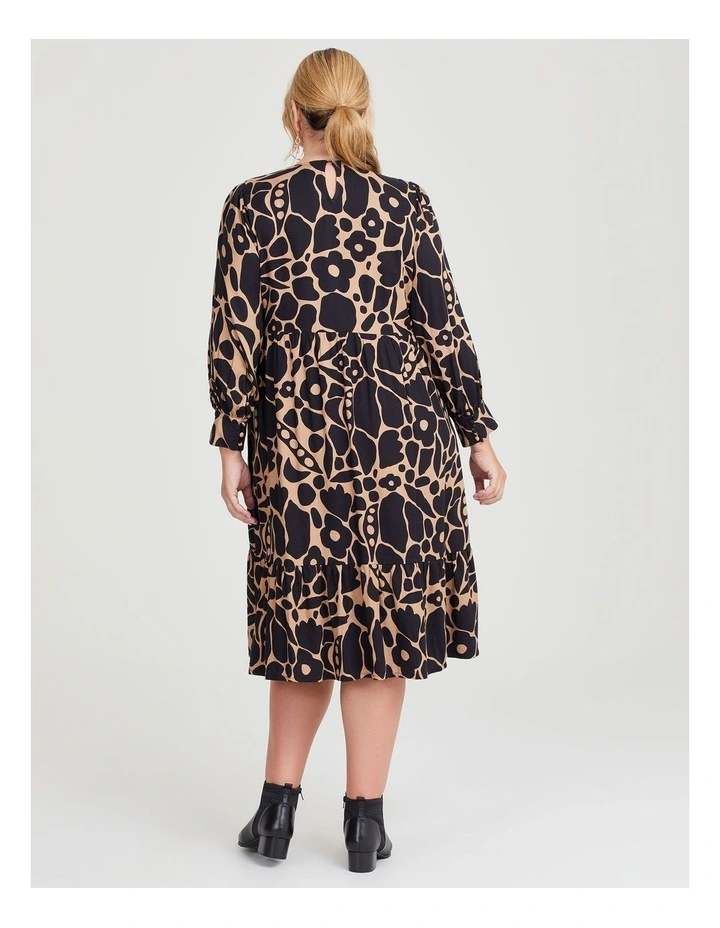 Natural Abstract Botanical Dress in Black/Pebble