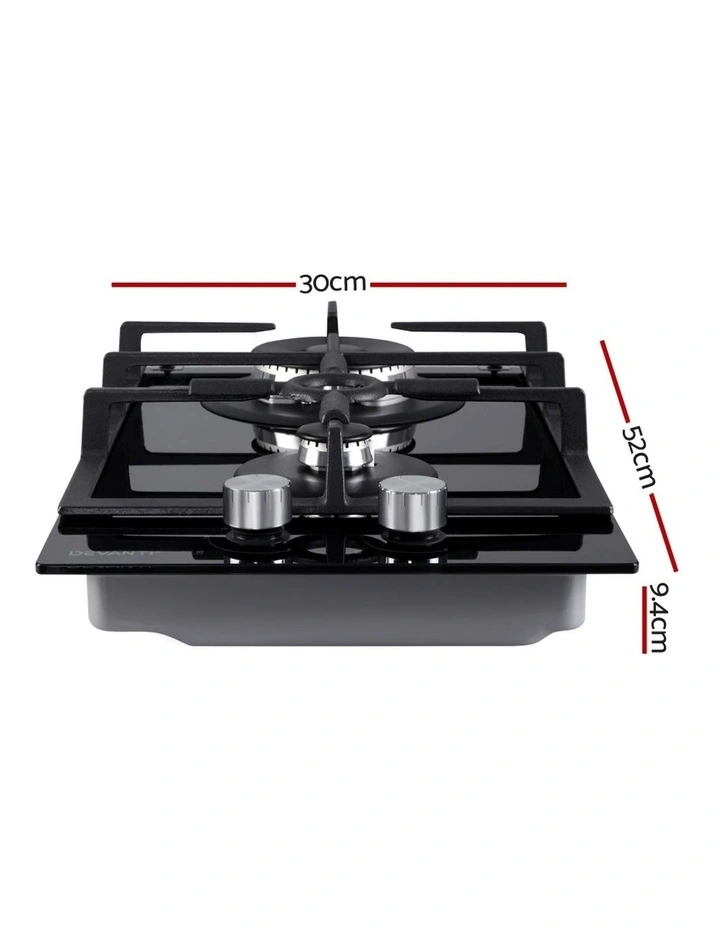 Gas Cooktop 2 Burner 30cm in Black