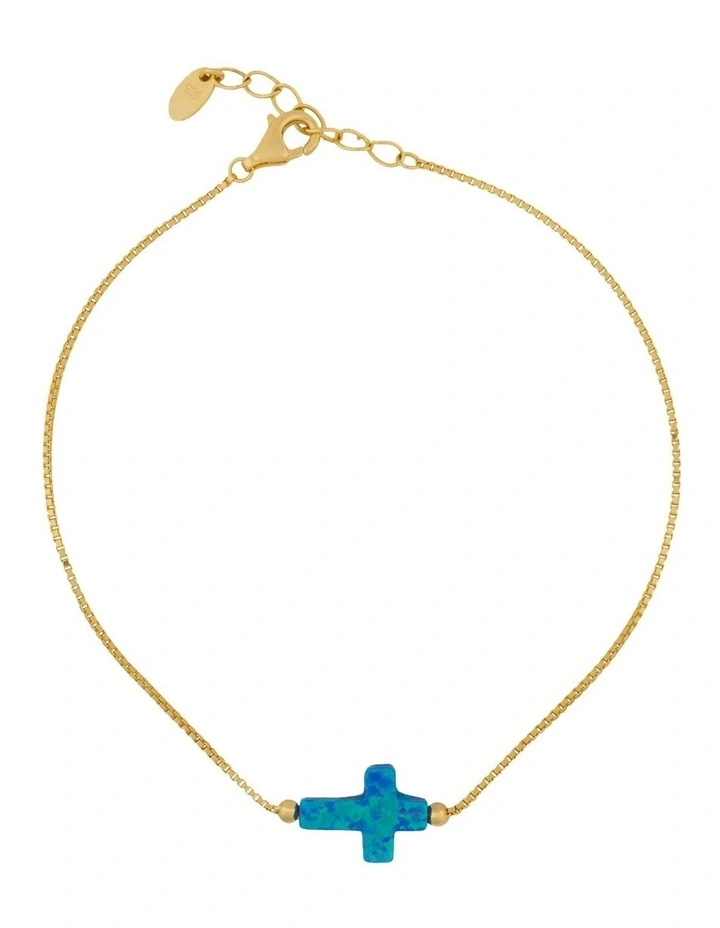 Sterling Silver Mini Cross Gold Fine Bracelet Blue