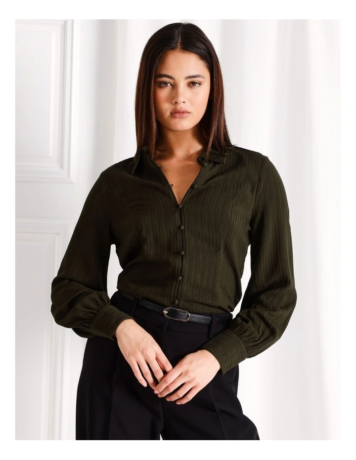 Blouson Sleeve Tailored Shirt in Khaki