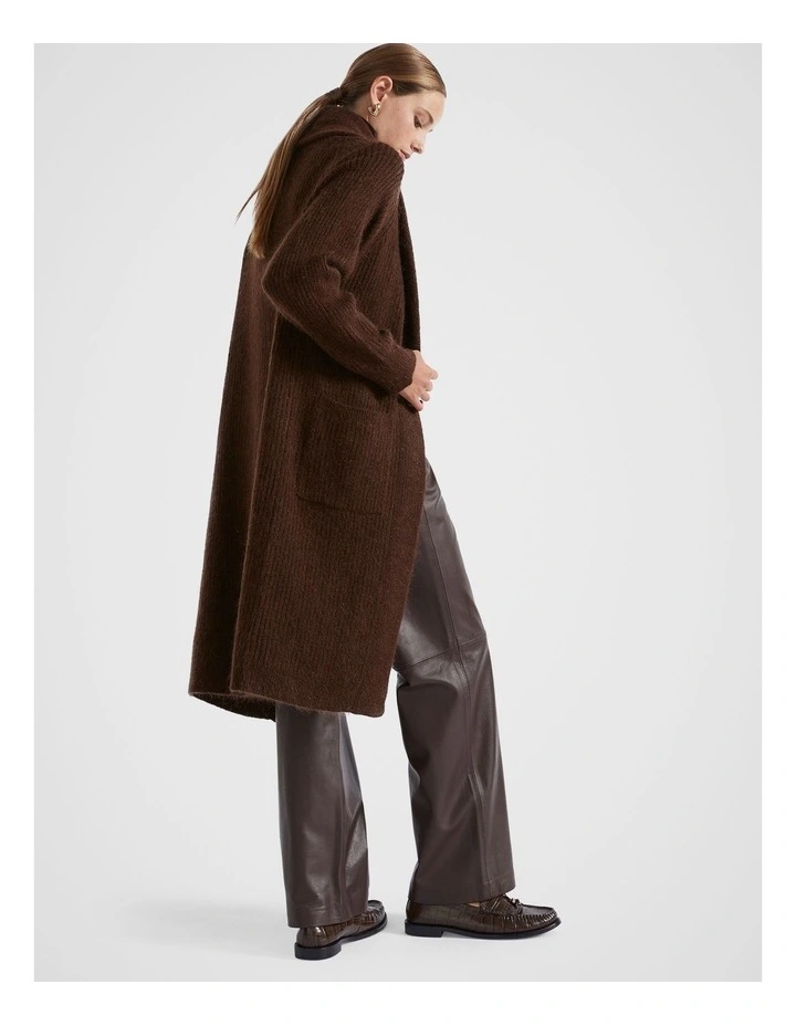Mohair Blend Rib Cardigan in Dark Espresso Marle