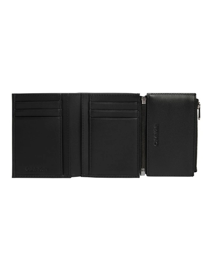 Concise Trifold Wallet 6 Credit Card Slot with Detach in Black