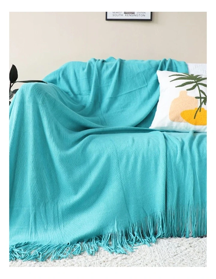 Acrylic Solid Knitted Throw Blanket in Teal