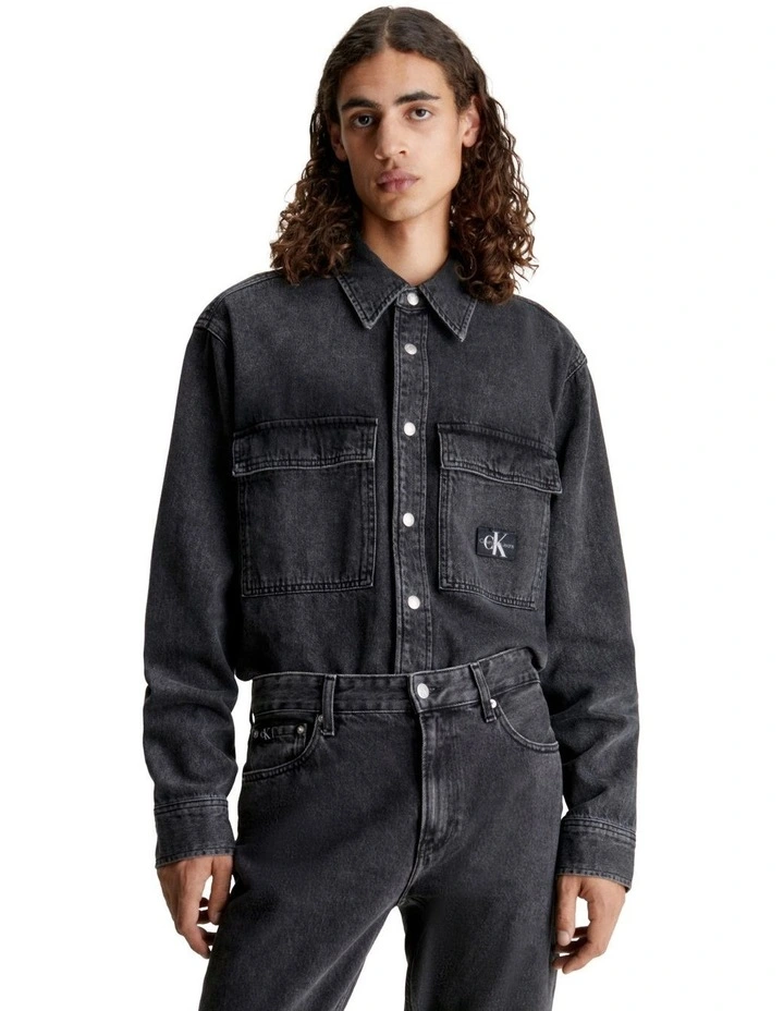 Relaxed Linear Denim Shirt in Black