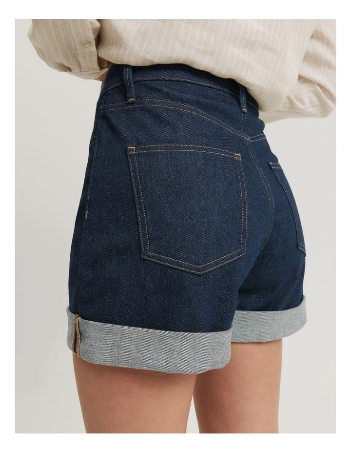 Cuff Detail Short in Raw Denim