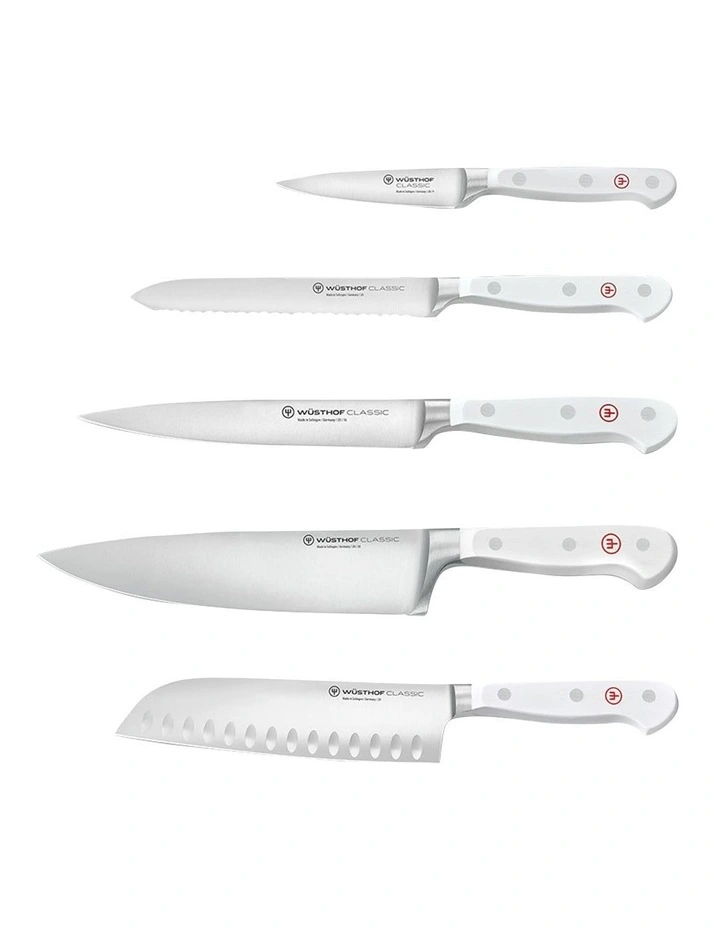 Classic Design Block 6 Piece Set With Santoku in White