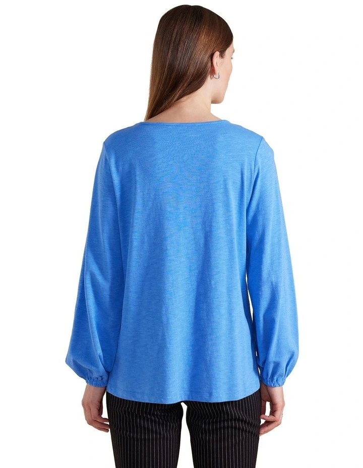 Gathered Sleeve Tee in Blue Quartz