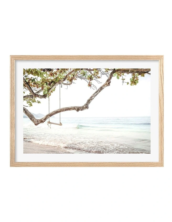 Australian Made Beach Swing Dreams Art Print A2 in Natural Frame