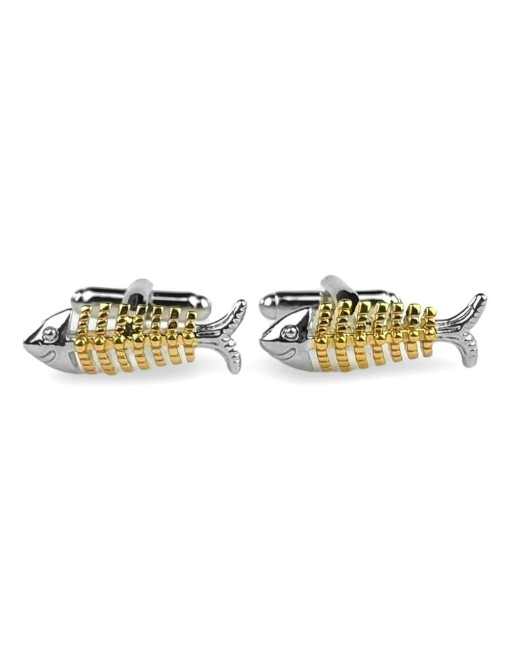 Fishbone Cufflink in Gold