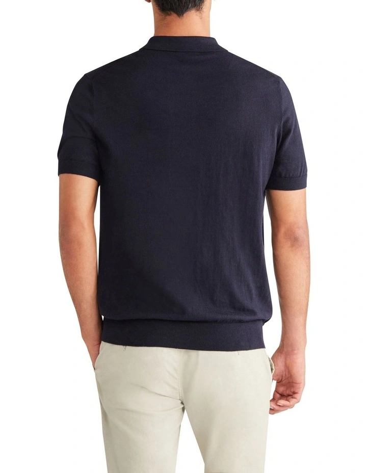 Slim Knitted Polo Shirt in Navy