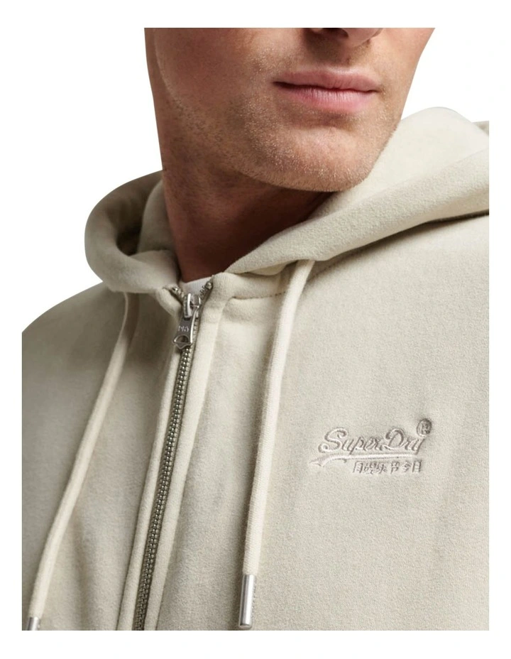 Essential Logo Zip Hoodie in Light Stone Beige