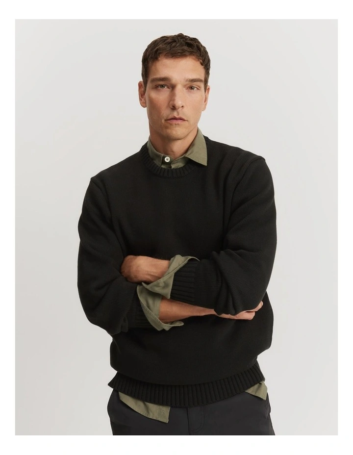 Australian Cotton Crew Knit in Black