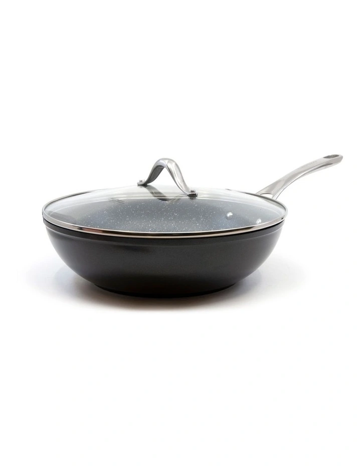 Tan-Ium Wok With Glass Lid 28cm in Black
