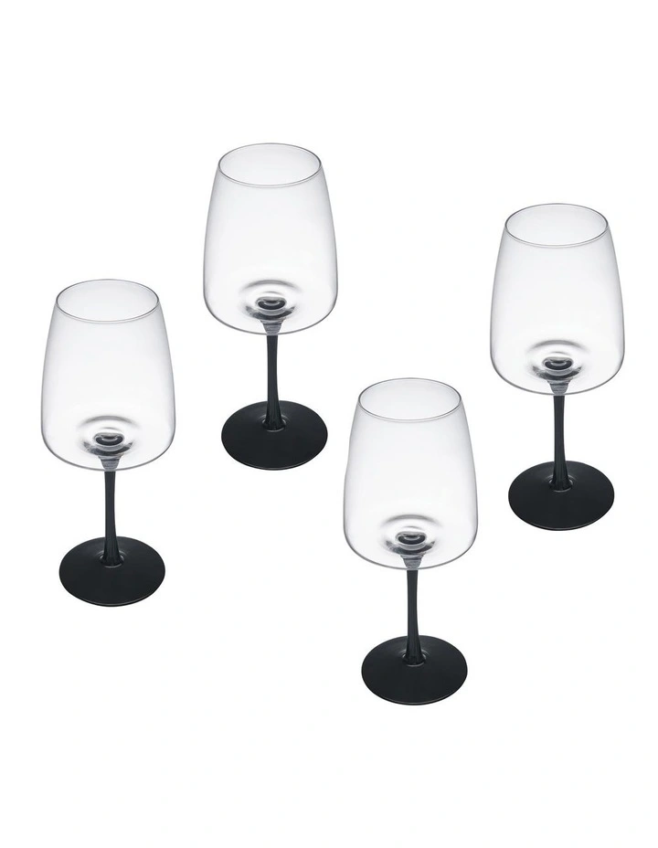 Palermo Red Wine Glass 4 Piece Set in Clear/Black