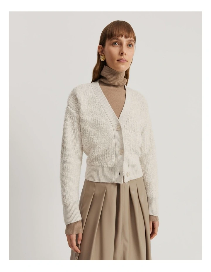 Boucle Crop Cardigan in Oatmeal Marle