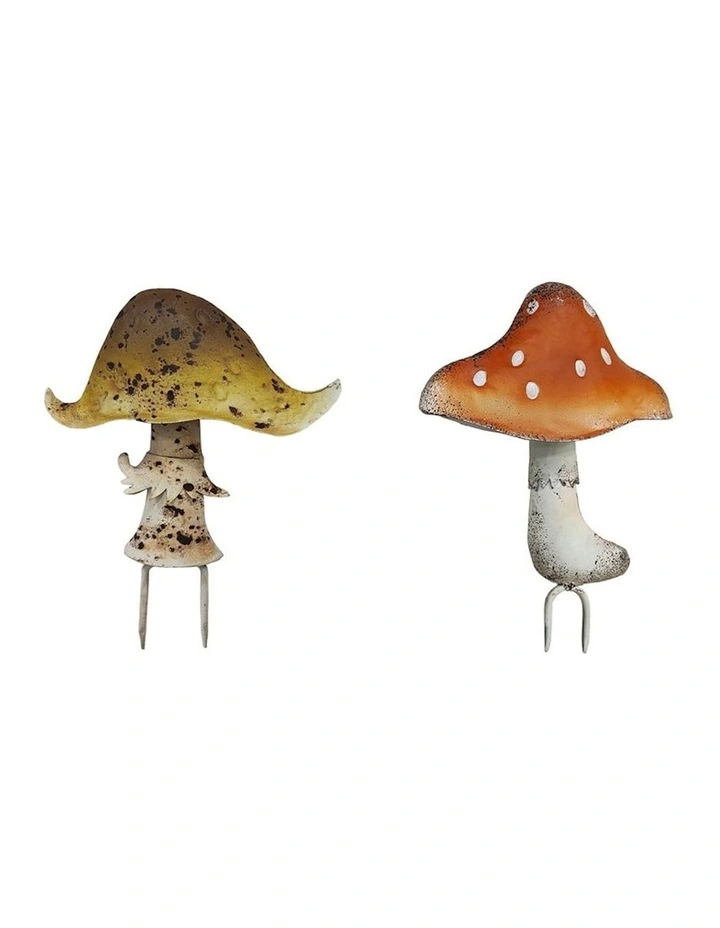 Mushroom Garden Stake Set of 2 in Yellow/Red