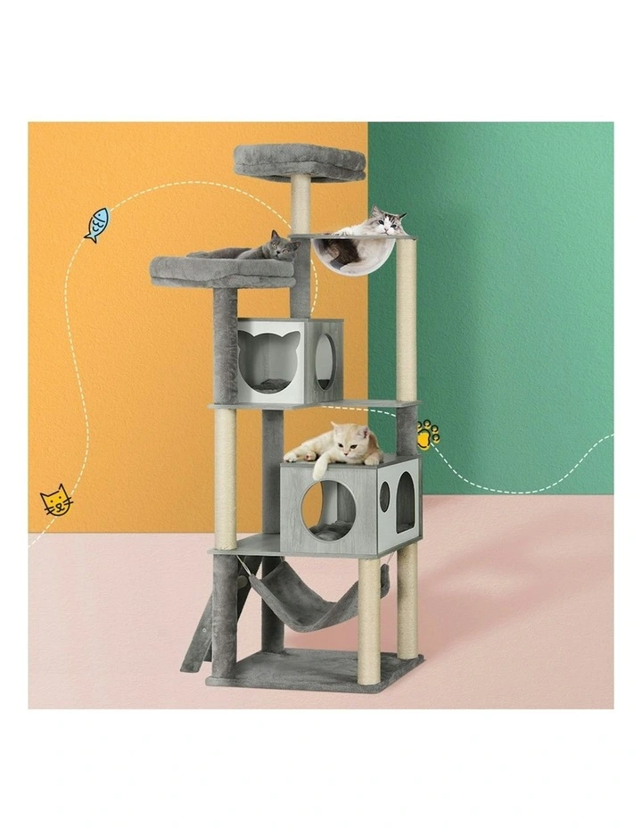 Scratcher Wood Bed Condo House Wooden Ladder Pet Tree 178cm in Grey