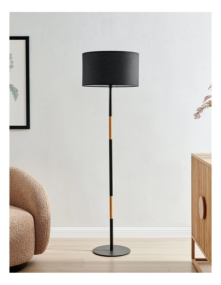 Maddison Wood Accent Floor Lamp in Black