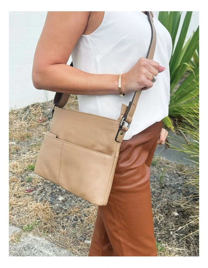 Nappa Leather Square Cross-Body Bag in Burro
