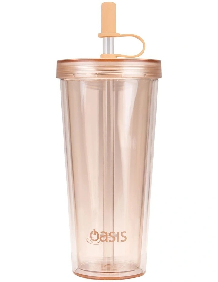 Double Wall Smoothie Tumbler With Straw 520ml in Peach