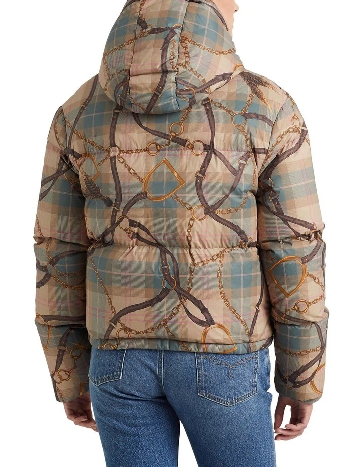 Plaid Belting Print Taffeta Down Coat in Multi
