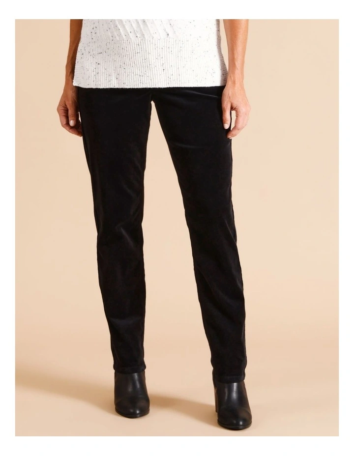 Recycled Cotton Blend 5 Pocket Stretch Cord Pant in Black