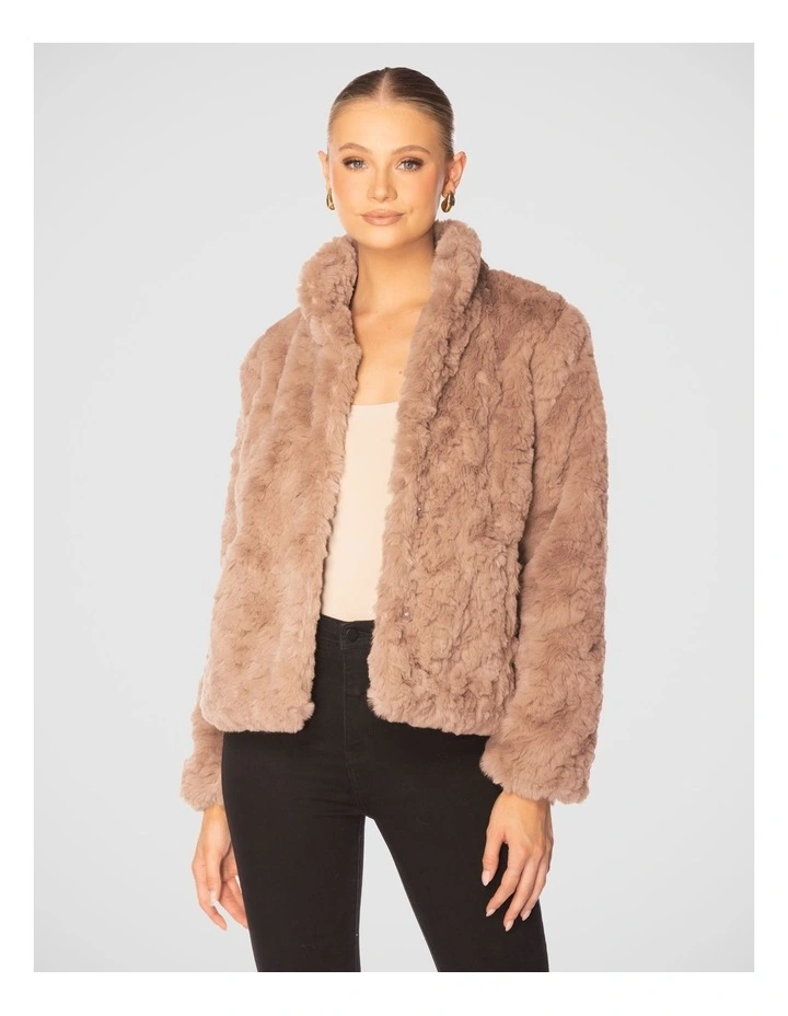 Evianna Faux Fur Jacket in Light Brown