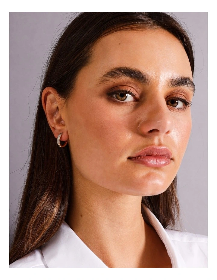 Cubic Zirconia Huggie Hoop Earring in Gold