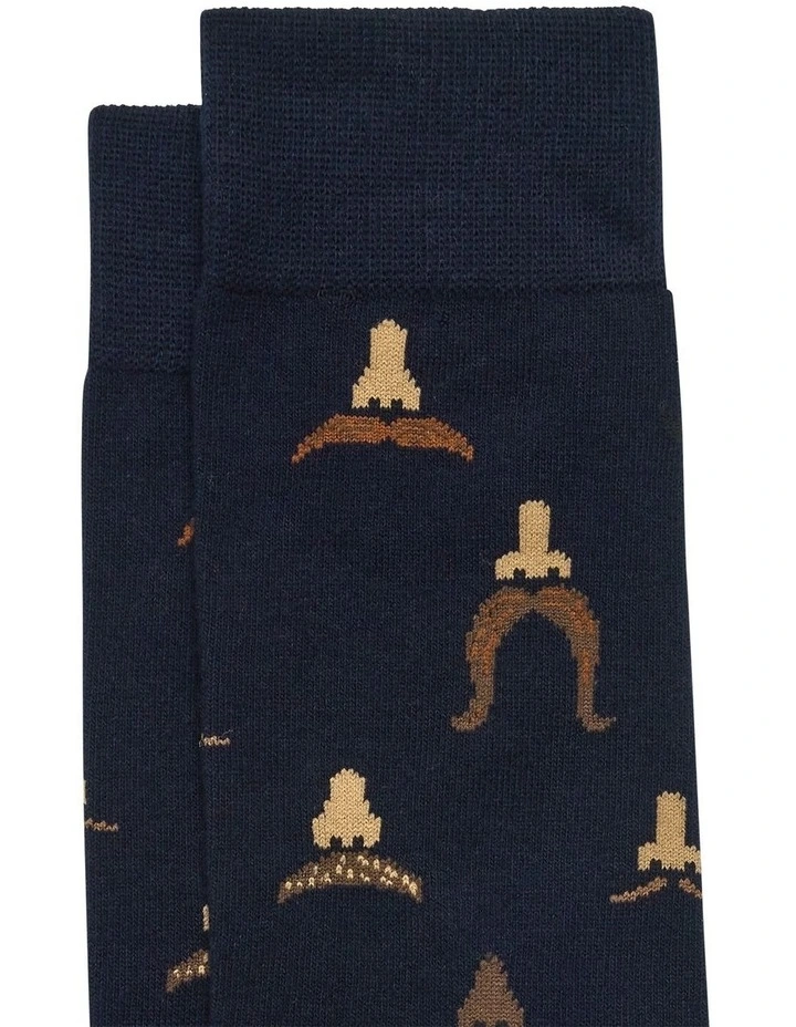 Moustache Fancy Sock in Navy