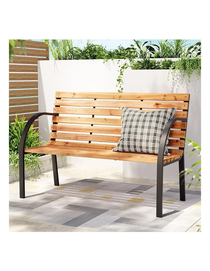 2 Seater Wooden Steel Garden Bench 120cm in Natural