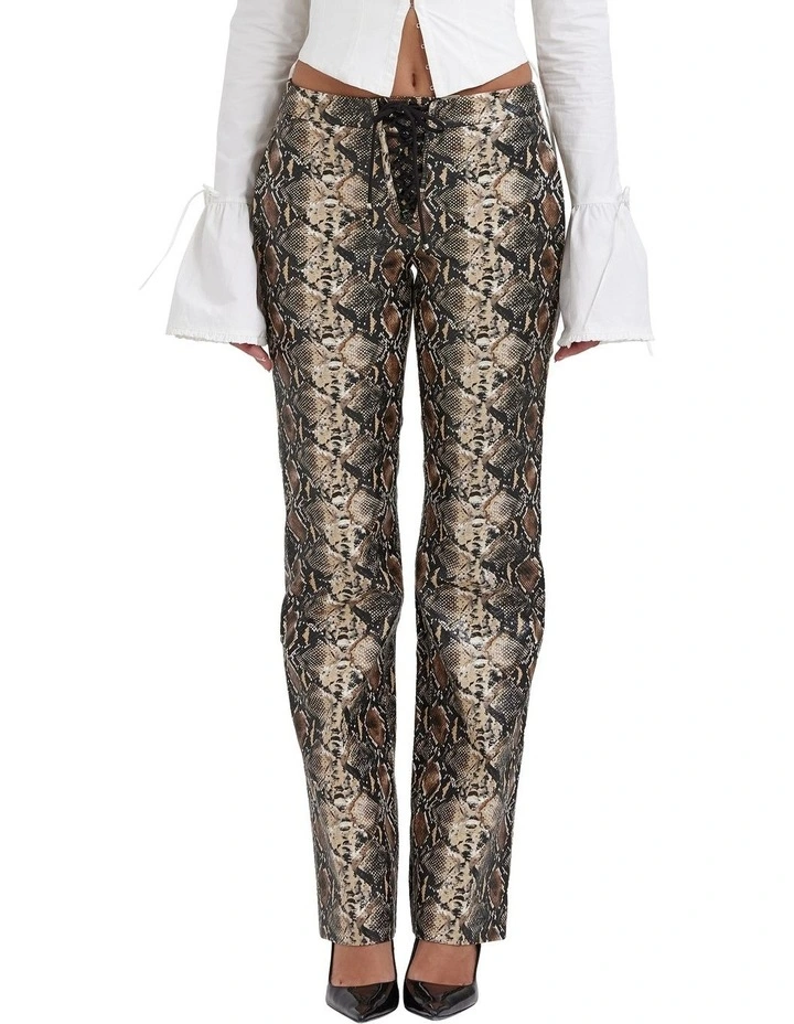 Serina Vegan Leather Trousers in Snake Print