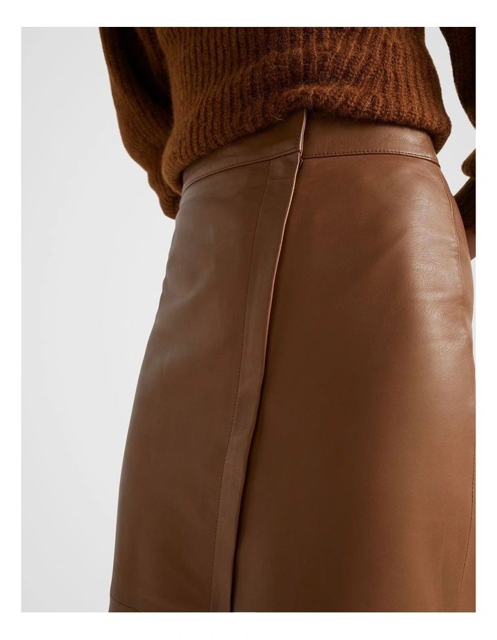 Leather Zip Front Wrap Skirt in Spice