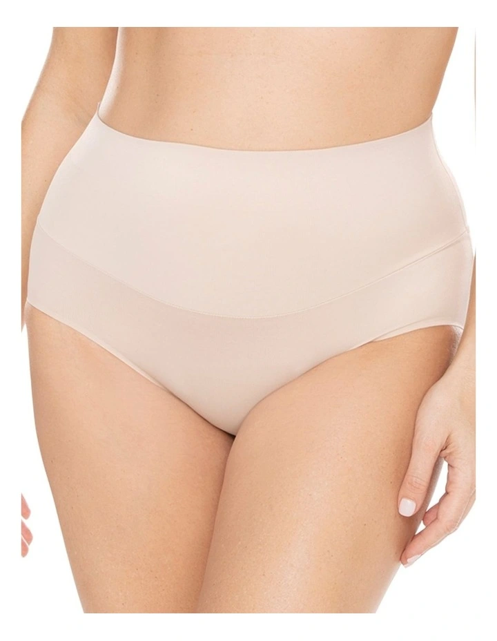 Comfy Curves Waistline Firm Control Brief in Warm Beige