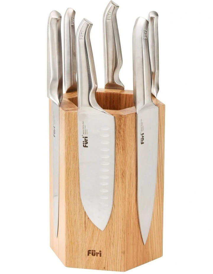 Magnetic Hexagonal 7 Piece Knife Block Set in Stainless Steel