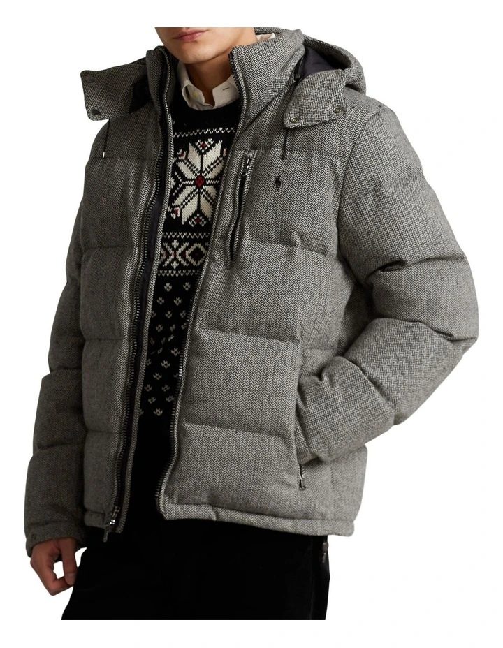 Herringbone Wool-Blend Down Jacket in Grey
