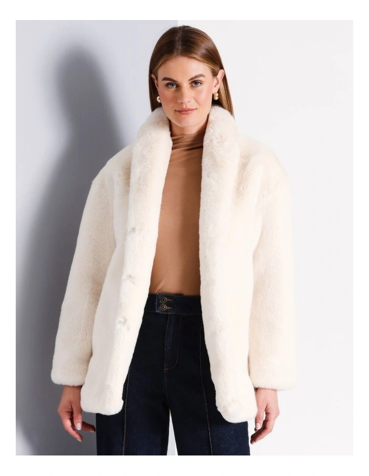 Fur Coat in Ecru