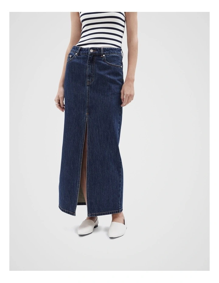 Denim Maxi Skirt in Indigo