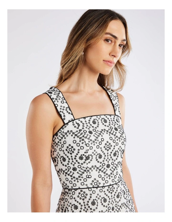 Isla Broderie Dress in Ivory/Black