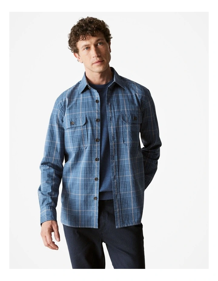 Regular Fit Glen Check Twill Shirt in Blueprint