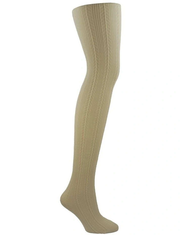 Superfine 70D Merino Cable Rib Tights in Ivory