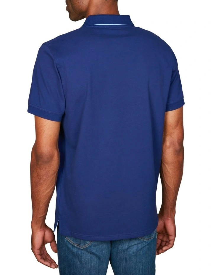 Contrast Pique Polo Shirt in Rich Navy