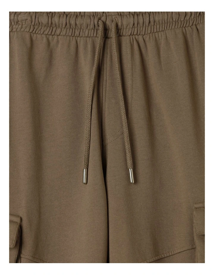 Fleece Cargo Trackpant in Brown Acid Wash in Brown
