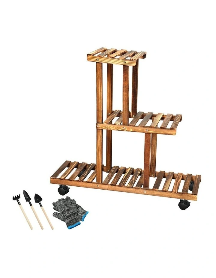 3-Tier Wooden Plant Stand in Brown