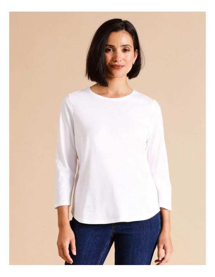 Organic Cotton Wardrobe Staple 3/4 Sleeve Tee In White