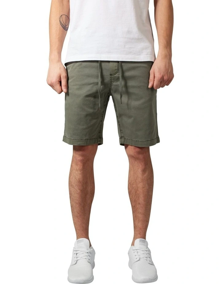 Stretch Twill Jog Shorts in Olive