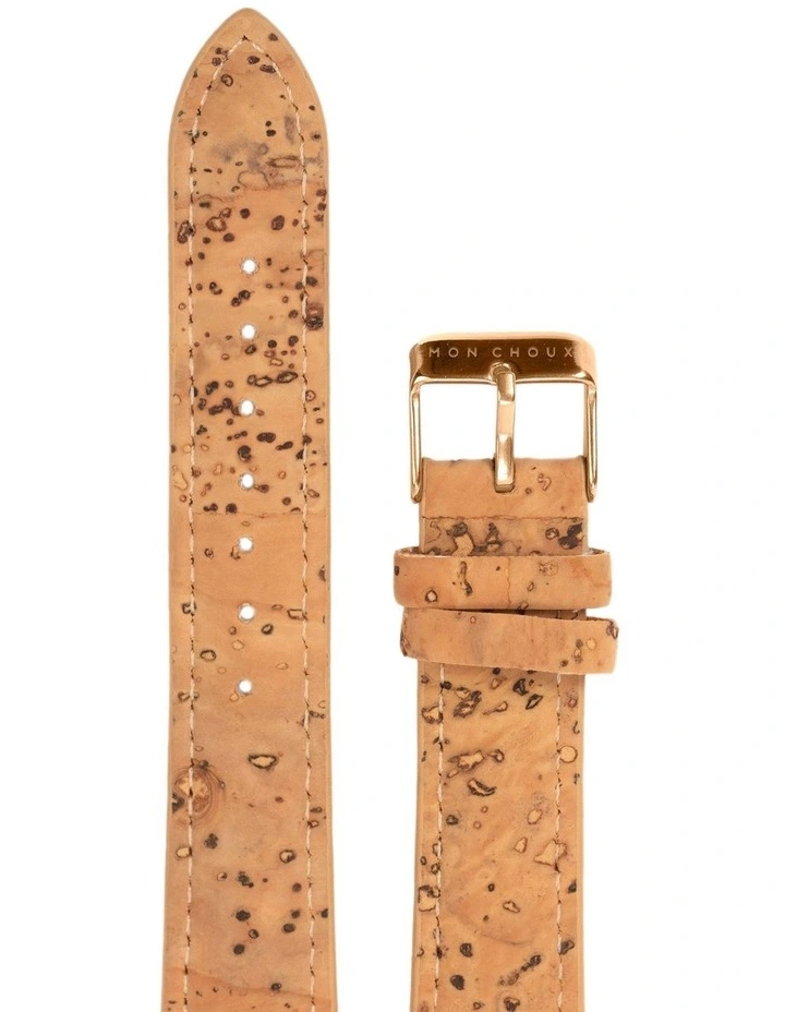 Natural Cork Leather Vegan Watch Strap 18mm in Tan/Rose Gold